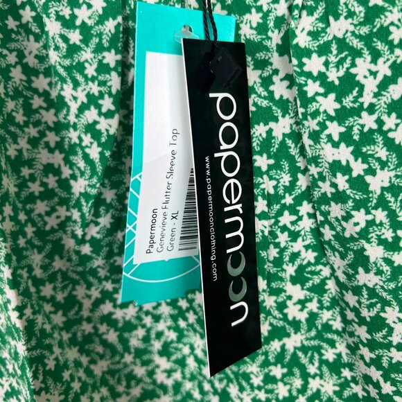 NWT Stitch Fix Papermoon Genevieve Flutter Sleeve Top Floral Green Size XL NEW - Picture 7 of 11